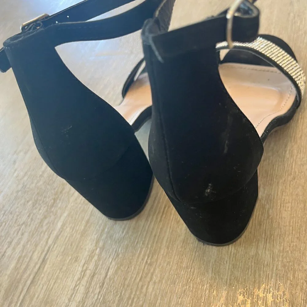 Womens Top Moda Black Rhinestone Block Heels - 6.5